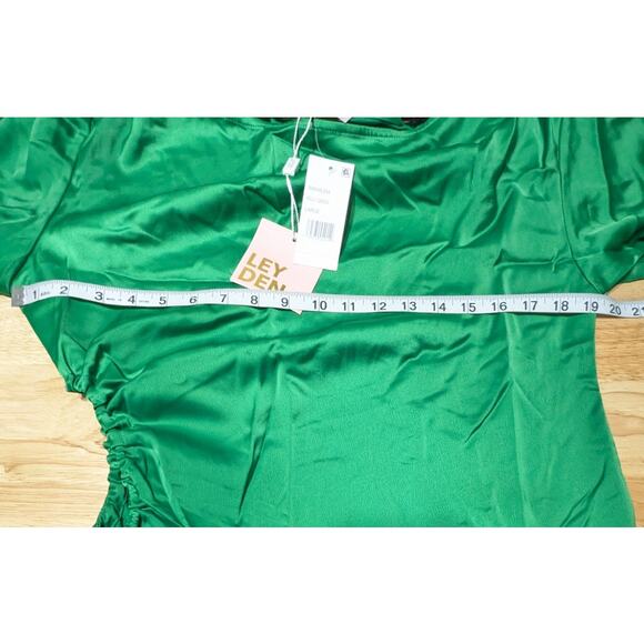 Leyden Satin Mini Dress Womens Size Large / L Side Tie Cutout Long Sleeve Green - Picture 2 of 14